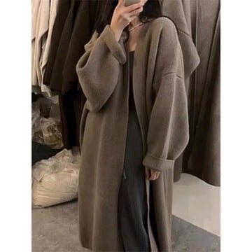 Women Chic Casual Style Solid Color Knitting Long Sleeve X-long Cardigans 2023 Winter Fashion Sexy Oversized Simple Sweater